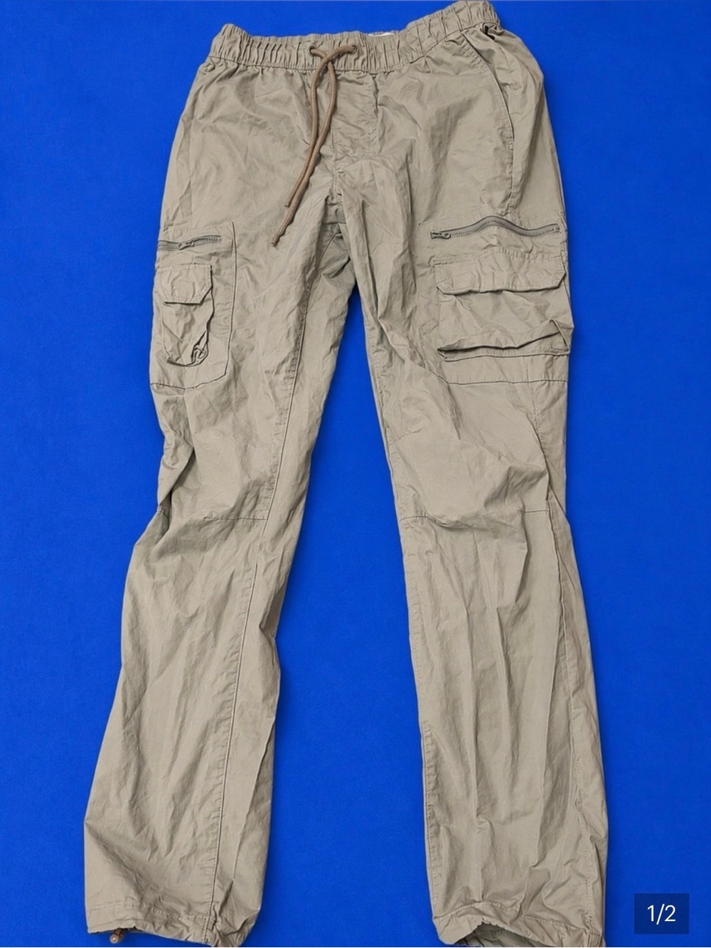 Men's Lightweight Cargo Pants in Khaki - Elastic Waist